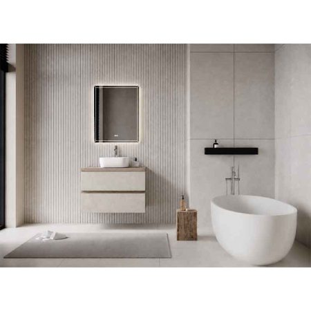 Mobilier suspendat pentru lavoar 60x46 cm, cu front rugos, almond/noce americano, Fluminia Genova [1]
