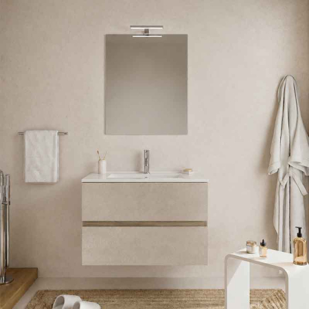 Mobilier pentru lavoar - Mobilier suspendat pentru lavoar 80x46 cm, cu front rugos, almond/noce americano, Fluminia Genova