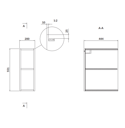 Dulap suspendat, modul deschis, 20x55.1 cm, antracit, Cersanit Larga [1]