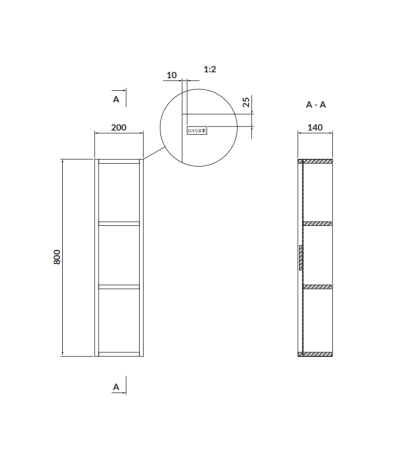 Dulap suspendat, modul deschis, 20x80 cm, antracit, Cersanit Larga [1]