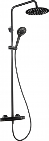 Baie - Coloana de dus neagra cu baterie termostat, Jasmin Nero, Deante