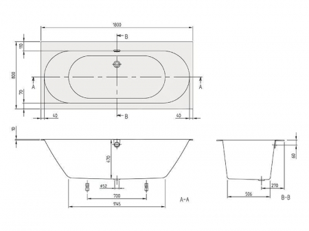 Cada baie dreptunghiulara incastrata, alba, compozit-quaryl, cu sifon si preaplin, Villeroy & Boch Oberon 2.0 [3]