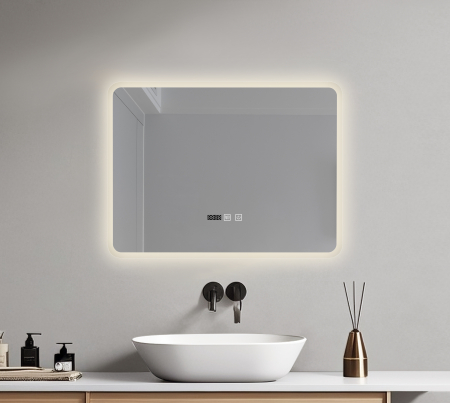 Mobilier baie - Oglinda baie 80x60 cm, cu iluminare LED, functie dezaburire si intrerupator touch, Belform Atlantis