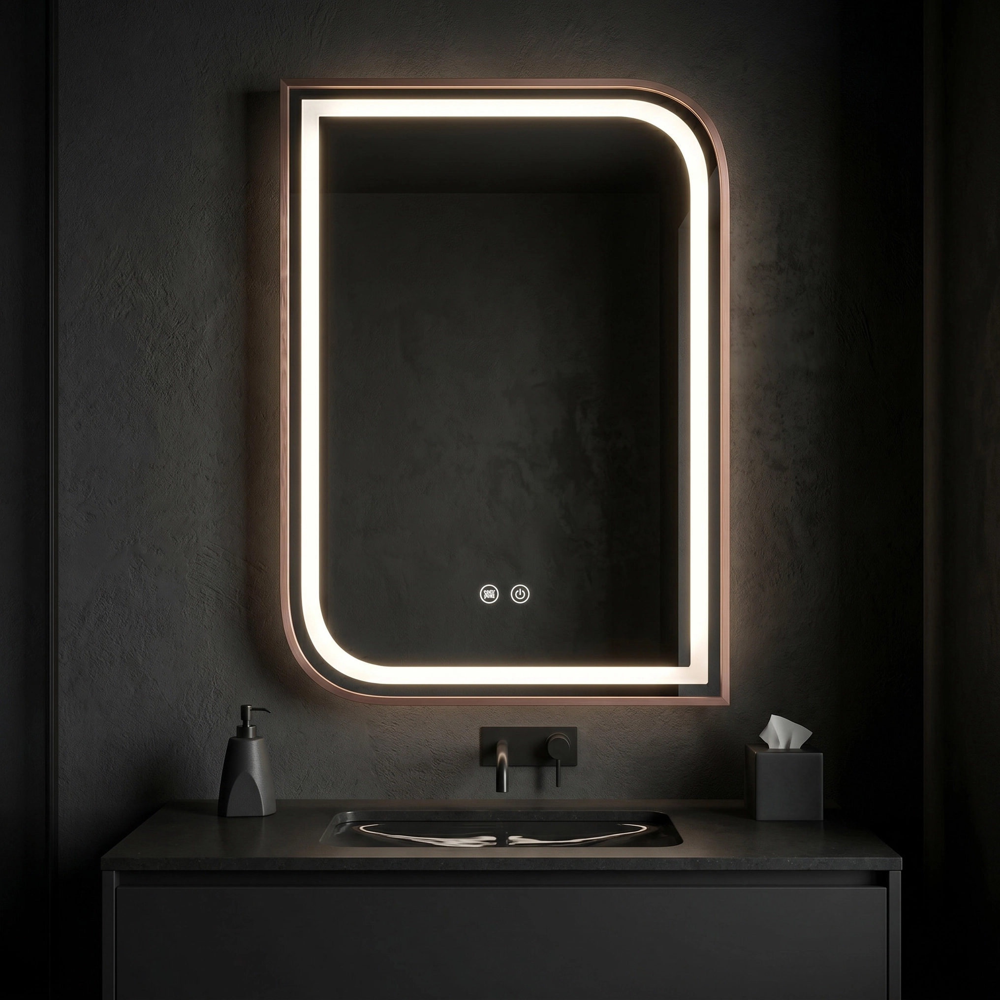 Oglinda baie cu iluminare LED 80x60 cm, cu functie dezaburire, rama auriu roz periat, Rea Zone [4]