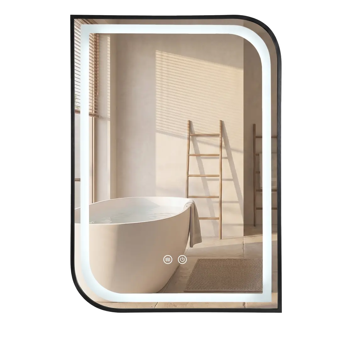 Oglinzi baie - Oglinda baie cu iluminare LED 80x60 cm, cu functie dezaburire, rama negra, Rea Zone
