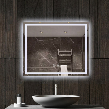 Mobilier baie - Oglinda dreptunghiulara 90 cm cu iluminare LED si dezaburire, Fluminia, Ando