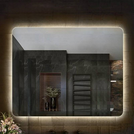 Mobilier baie - Oglinda dreptunghiulara cu iluminare LED 3 culori si dezaburire, 100 cm, Fluminia Verona