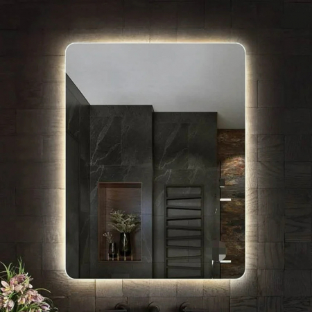 Mobilier baie - Oglinda dreptunghiulara cu iluminare LED 3 culori si dezaburire, 60 cm, Fluminia Verona
