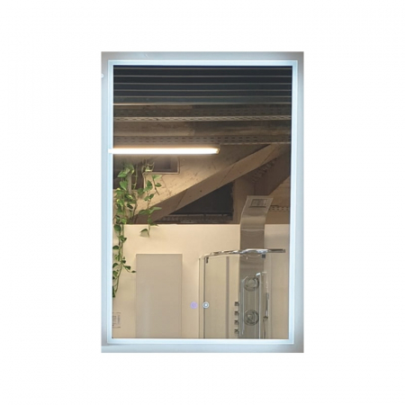 Mobilier baie - Oglinda dreptunghiulara cu iluminare LED 3 culori si rama aluminiu, 90 cm, Fluminia Siza