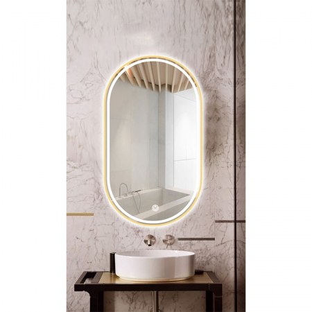 Mobilier baie - Oglinda ovala cu iluminare LED si dezaburire, rama aurie Fluminia, Dali