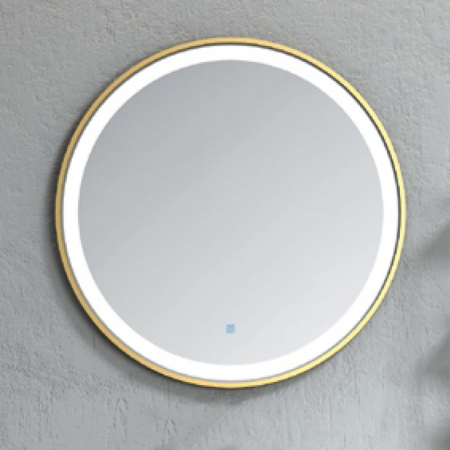 Mobilier baie - Oglinda rotunda cu iluminare LED si dezaburire, rama aurie Fluminia, Gold-Lady