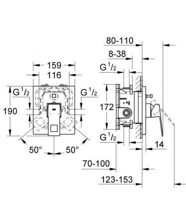Baterie cada sau dus Grohe Eurocube incastrata pentru corp ingropat, crom [1]