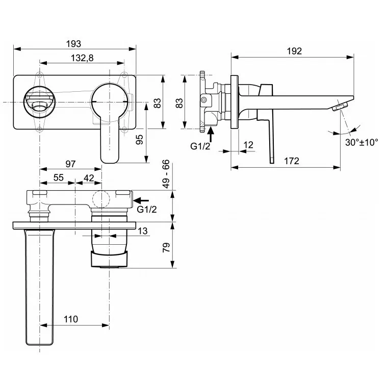 Baterie pentru lavoar, crom, de perete, monocomanda, Ideal Standard Gio [1]