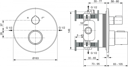 Baterie cada sau dus termostatata Ideal Standard Ceratherm T100 crom lucios [3]