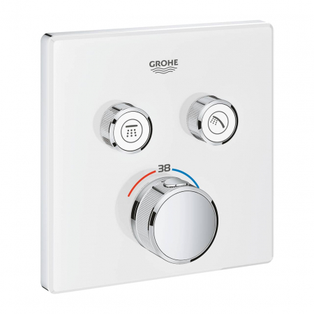 Baterii dus - Baterie dus incastrata termostatata alb/crom, patrata, cu 2 iesiri, Grohe SmartControl