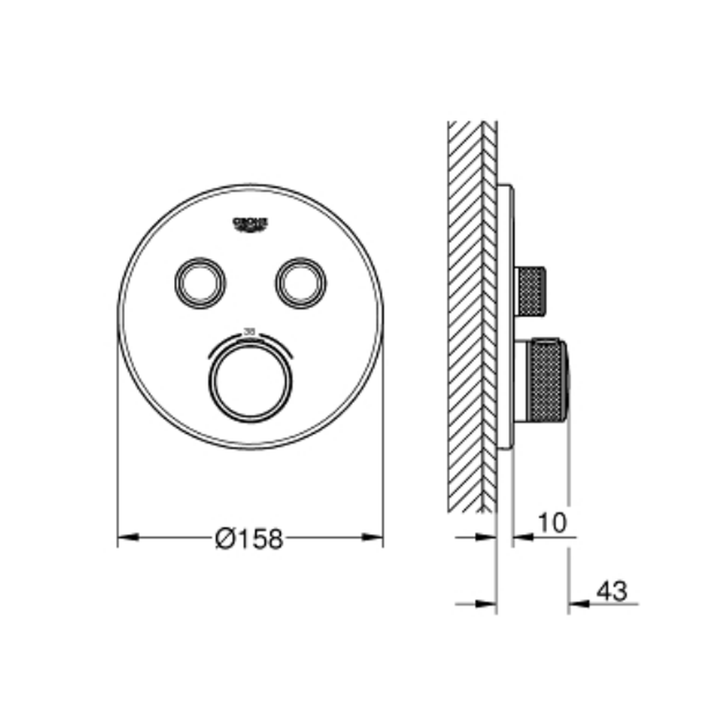 Baterie dus incastrata termostatata crom, rotunda, cu 2 iesiri, Grohe SmartControl [1]