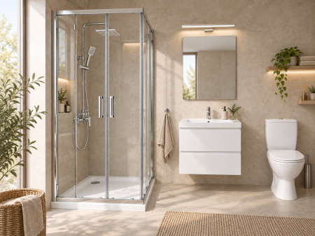 Pachet baie completă cu cabină de duș 80x80 cm, mobilier, lavoar și WC  Foglia Essential 2 [2]
