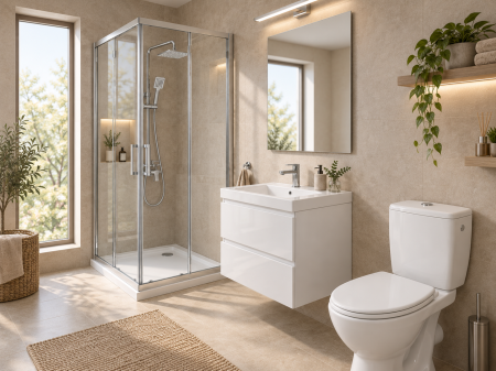 Pachet baie completă cu cabină de duș 80x80 cm, mobilier, lavoar și WC  Foglia Essential 2 [1]