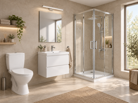 Pachet baie completă cu cabină de duș 80x80 cm, mobilier, lavoar și WC  Foglia Essential 2 [4]