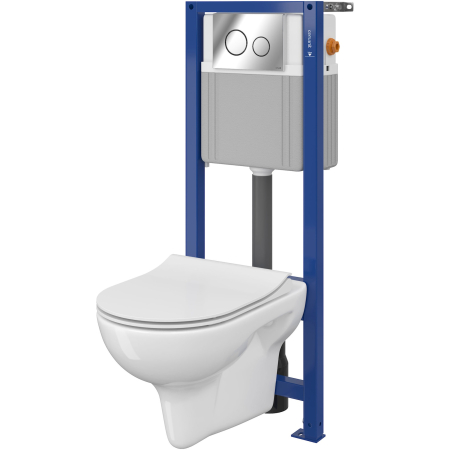 SYSTEM 2 - Pachet rezervor incastrat cu vas WC suspendat rimless si clapeta crom Cersanit System 21 Mech