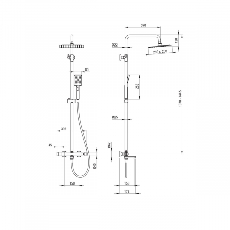 Coloana de dus  cu palarie, para de dus si baterie cu termostat, alb, Deante Therm [2]