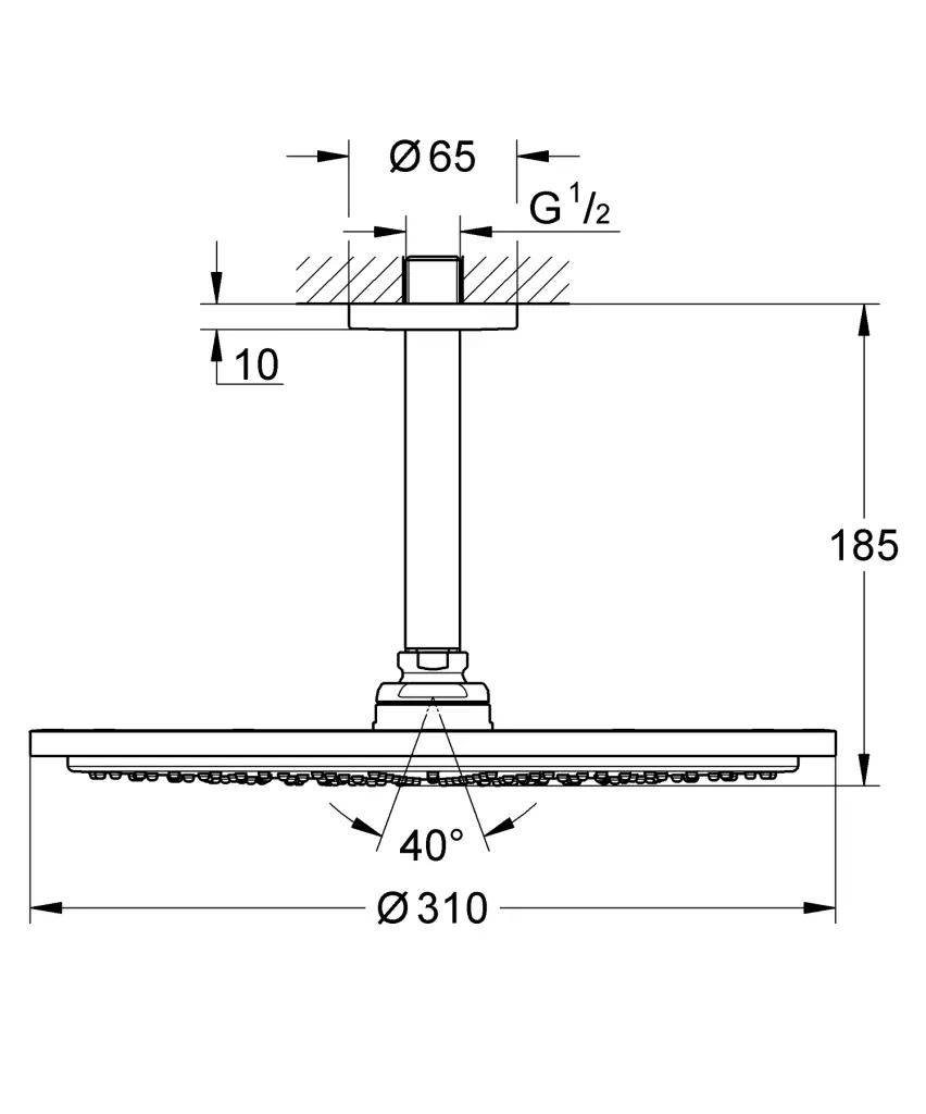 Palarie de dus rotunda 310 mm, grafit inchis periat, montare in tavan, brat 142 mm, Grohe Rainshower Cosmopolitan 310 [1]