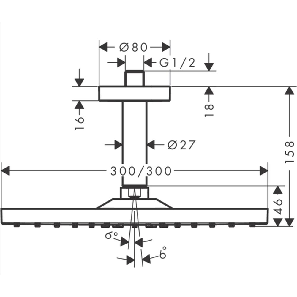 Palarie dus patrata cu brat dus vertical, culoare crom lucios Hansgrohe Raindance E 26250000 [1]