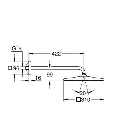 Palarie si brat de dus Grohe Rainshower Mono Cube 310 crom lucios [2]