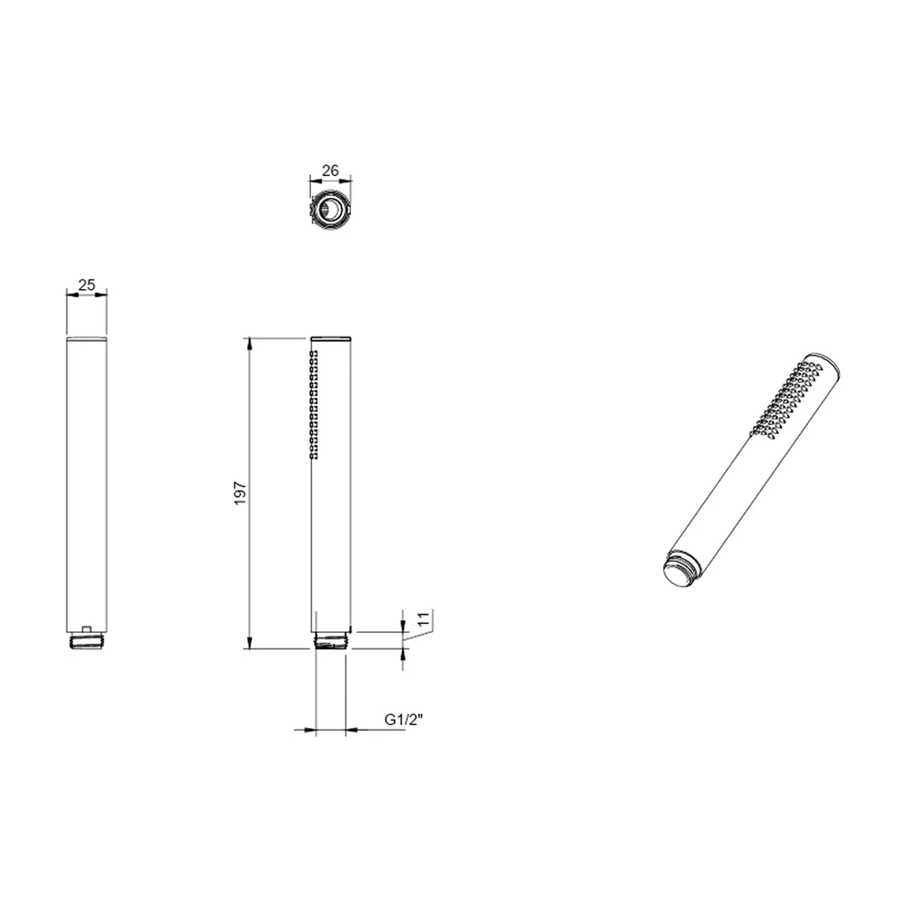 Para de dus cu 1 jet, tip baton, negru mat, Villeroy&Boch Verve [2]