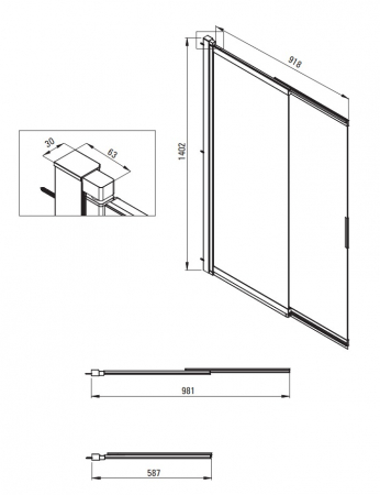 Paravan cada glisant sticla securizata, 100x140 cm, titan, Deante Prizma [2]