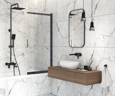 Paravan cada glisant sticla securizata, 100x140 cm, negru mat, Deante Prizma [2]