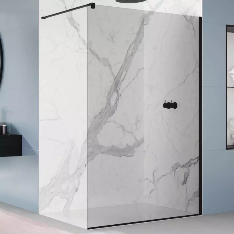 Paravane de dus walk-in - Paravan de dus 80x200 cm, sticla fumurie cu grosime de 8 mm, profil negru, Ronal Easy