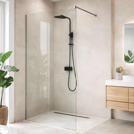 Paravane de dus walk-in - Paravan dus 80x200 cm cu sticla securizata 6 mm, protectie sticla Aquaperle, Easy Sanswiss