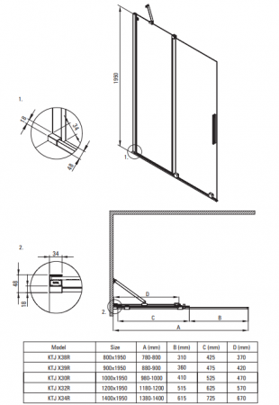 Paravan duș glisant 140x195cm, sticlă securizată 6 mm, cu finisaj negru mat. Deante Prizma [6]