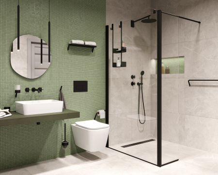 Paravan dus negru walk-in sticla securizata 110x200 cm, Deante Kerria Plus [1]