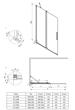 Paravan dus sticla securizata walk-in cu usa glisanta, 140x195 cm, negru mat, Deante Prizma [11]