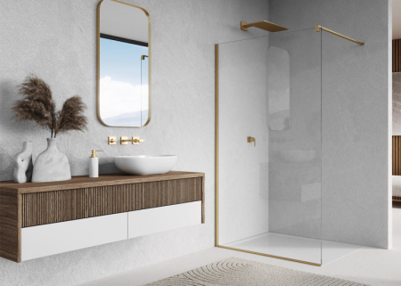 Paravan dus tip walk-in, Sanswiss Easy STR4P, sticla transparenta, profil auriu periat, 90 x 200 cm, sticla 8 mm, Ronal [1]