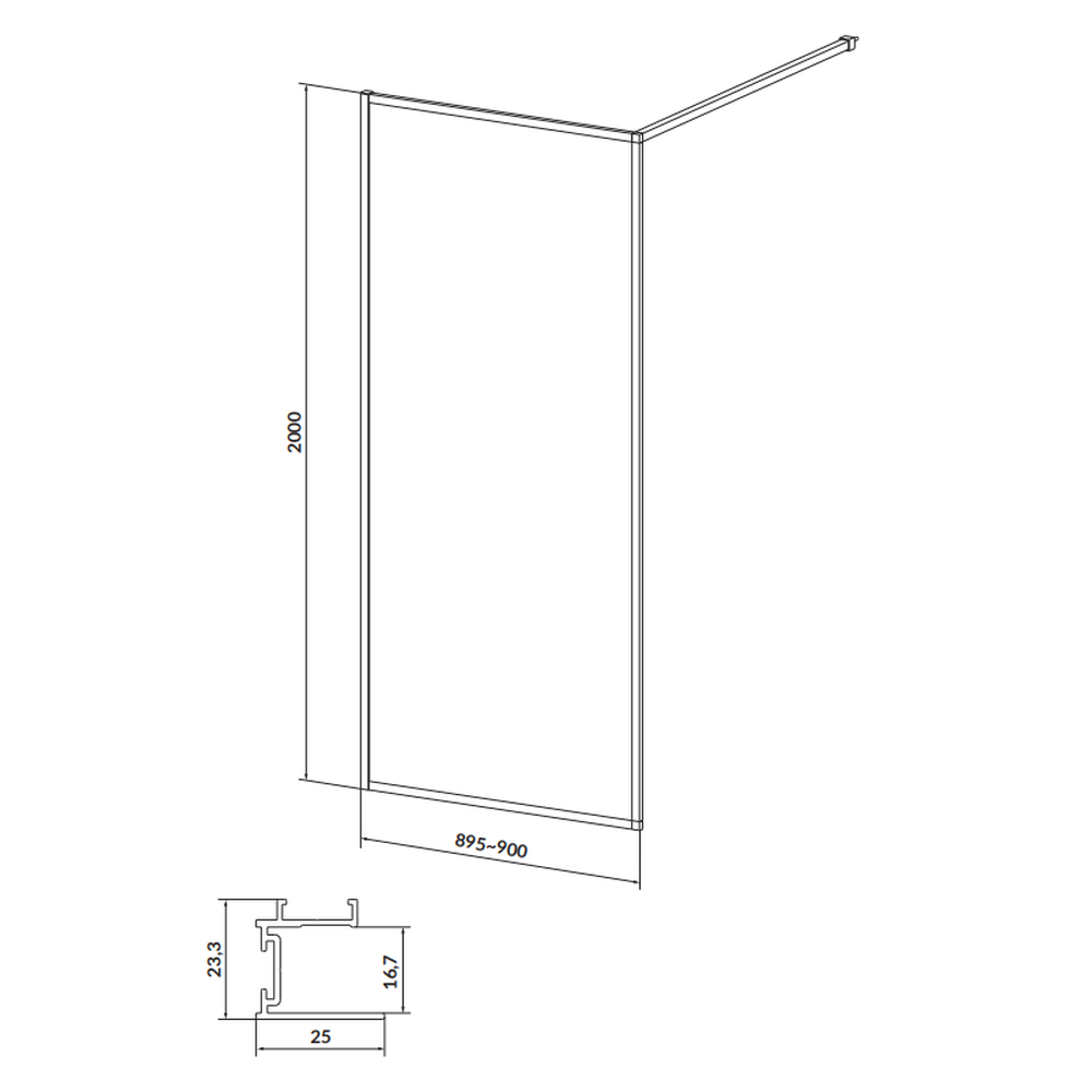 Paravan dus walk-in 90x200 cm Cersanit Larga, sticla securizata, profil negru [1]