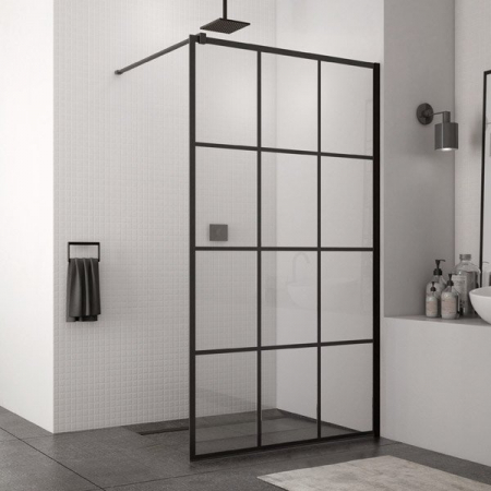 Paravane de dus walk-in - Paravan dus walk-in profil negru mat, sticla securizata, 80x200 cm, SanSwiss Easy STR4P
