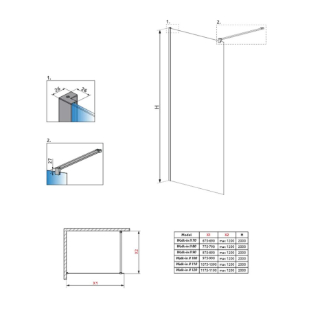 Paravan duș Walk-In Radaway Nes 6 Walk-In II 110x200 cm, sticlă 6 mm, crom [1]