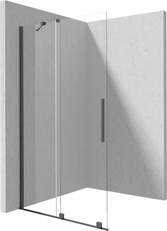 Baie - Paravan duș glisant 140x195cm, sticlă securizată 6 mm, cu finisaj negru mat. Deante Prizma