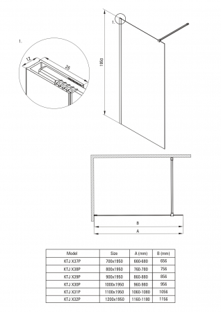 Paravan duș fix 70x195cm, sticlă securizată 6 mm, cu finisaj nero, tehnologie Active-Cover. Deante Prizma [1]