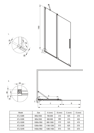 Paravan de dus glisant, 80x195 cm, sticla securizata 6 mm, alv, Deante Prizma [2]