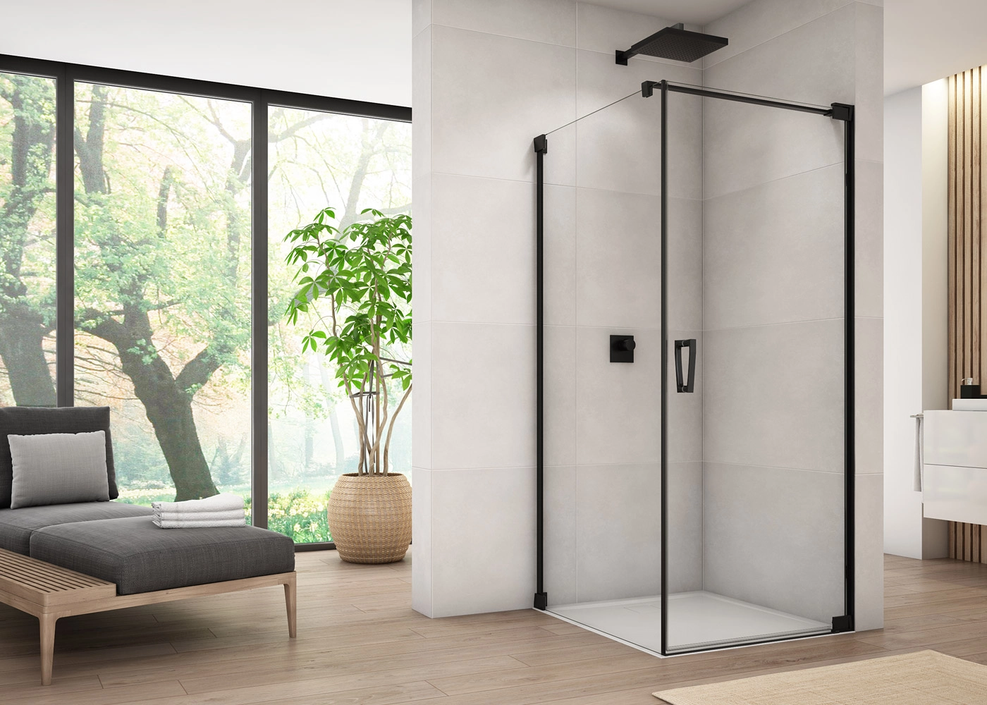Perete lateral 110x200 cm, grosime sticla de 6 mm, profil negru mat, Ronal Cadura [1]