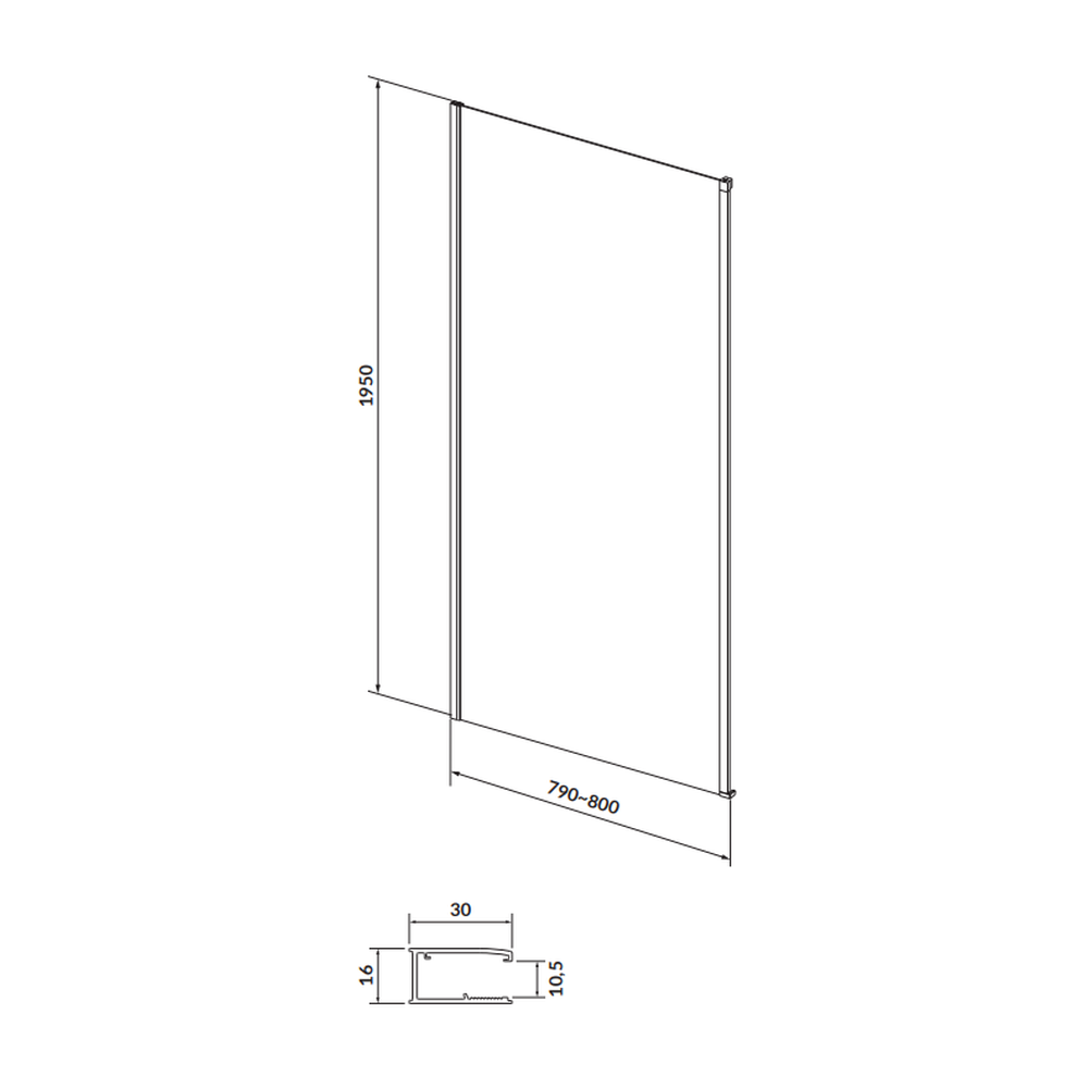 Perete lateral fix 80x195 cm Cersanit Larga profil negru [1]