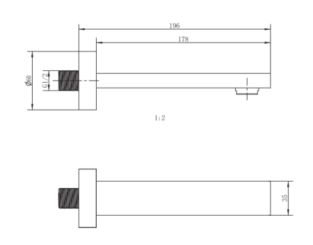 Pipa fixa rectangulara Inula, pentru baterie incastrata, 196 mm, 1/2", crom [1]