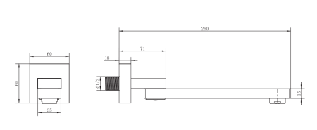 Pipa mobila rectangulara Inula, pentru baterie incastrata, 260 mm, 1/2", crom [1]
