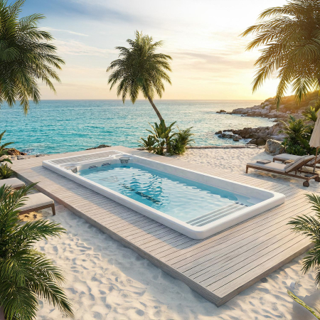 SPA - Piscina Wellis Beach Club Deluxe Swim Spa 600 × 235 × 147 cm, contracurent, 2 sunbed-uri, 7200 L
