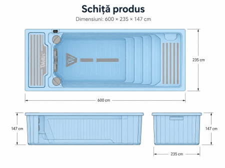 Piscina Wellis Beach Club Deluxe Swim Spa 600 × 235 × 147 cm, contracurent, 2 sunbed-uri, 7200 L [5]