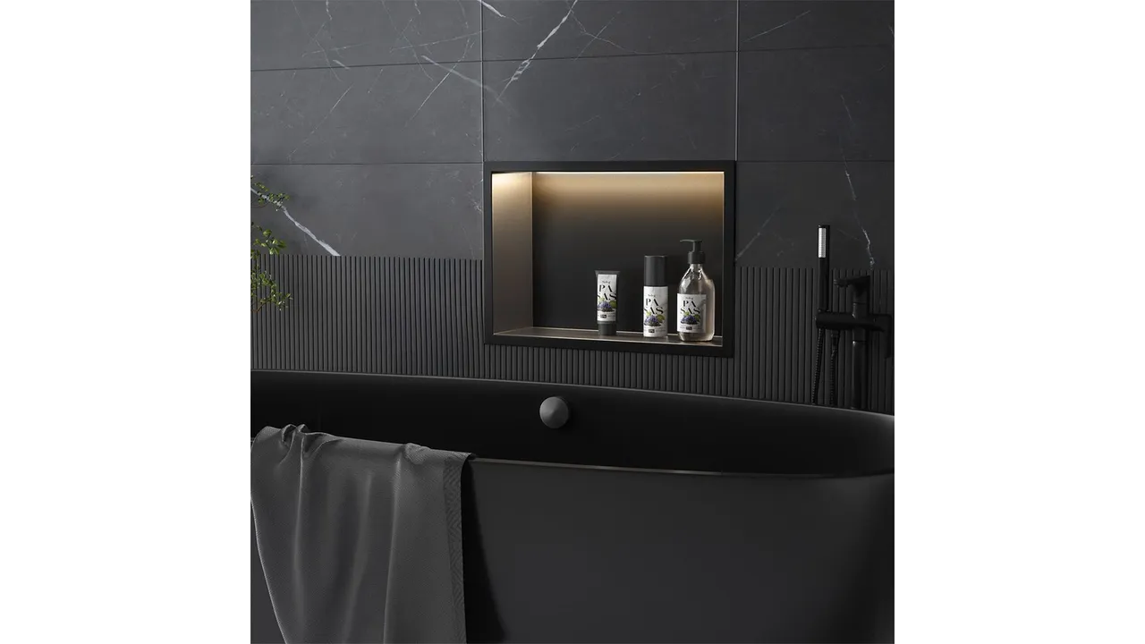 Raft baie incastrat in perete 30x45 cm, negru mat, cu LED, Rea [4]